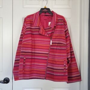 Peace Love World Modern Tweed Jacket Striped Full Zip Multicolor Size 3X Pockets